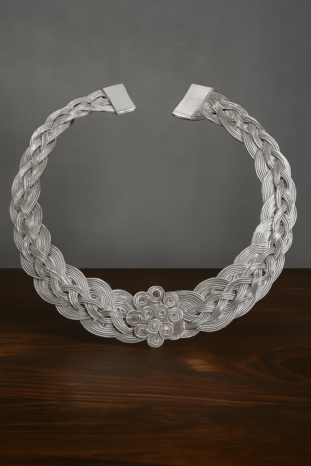 Sliver Braided Hasli with Ornate Centerpiece