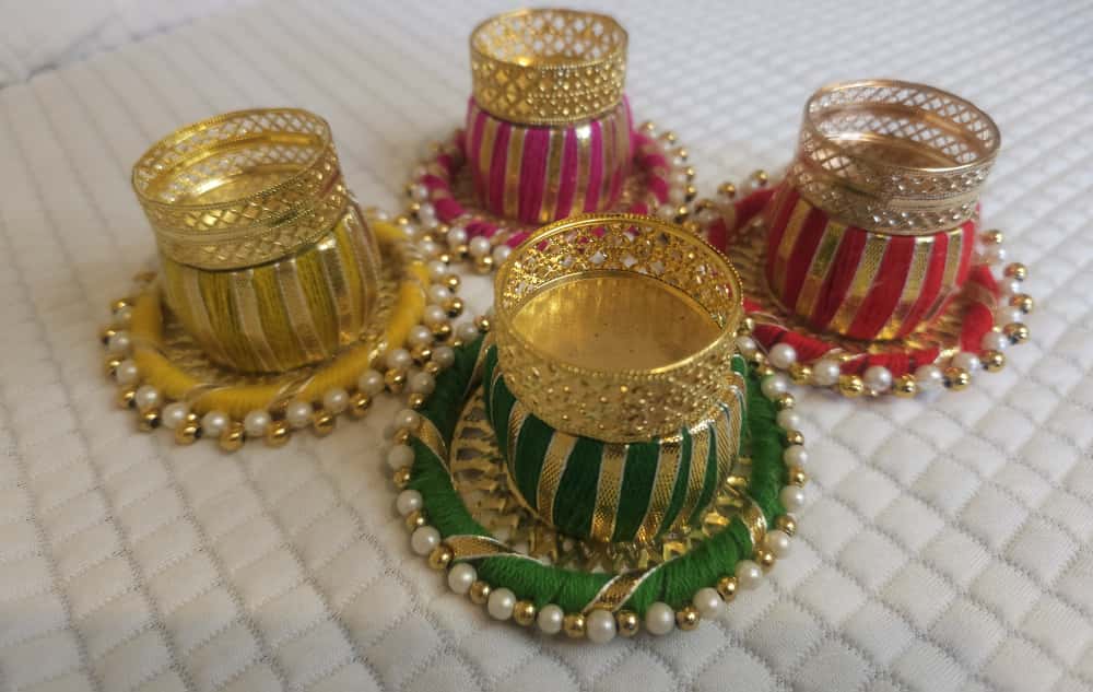 Decorative Gota Diya Holders with Pearl Base - Set of 6