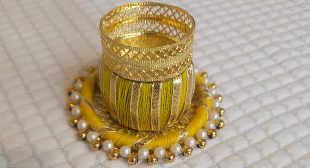 Decorative Gota Diya Holders with Pearl Base - Set of 6