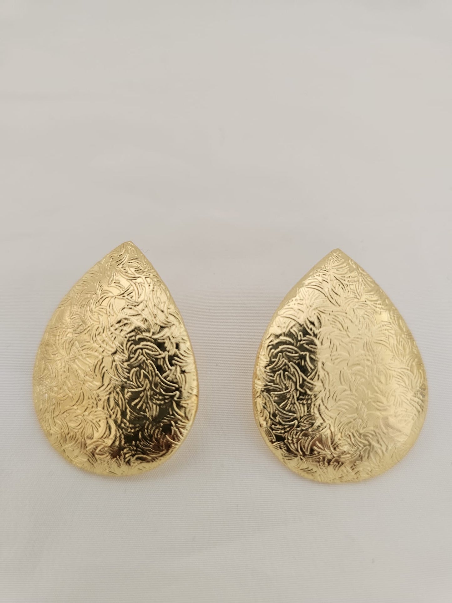 Handcrafted Textured Brass Teardrop Studs | Etched Raindrop Statement Earrings | Premium Artisan Jewelry UK
