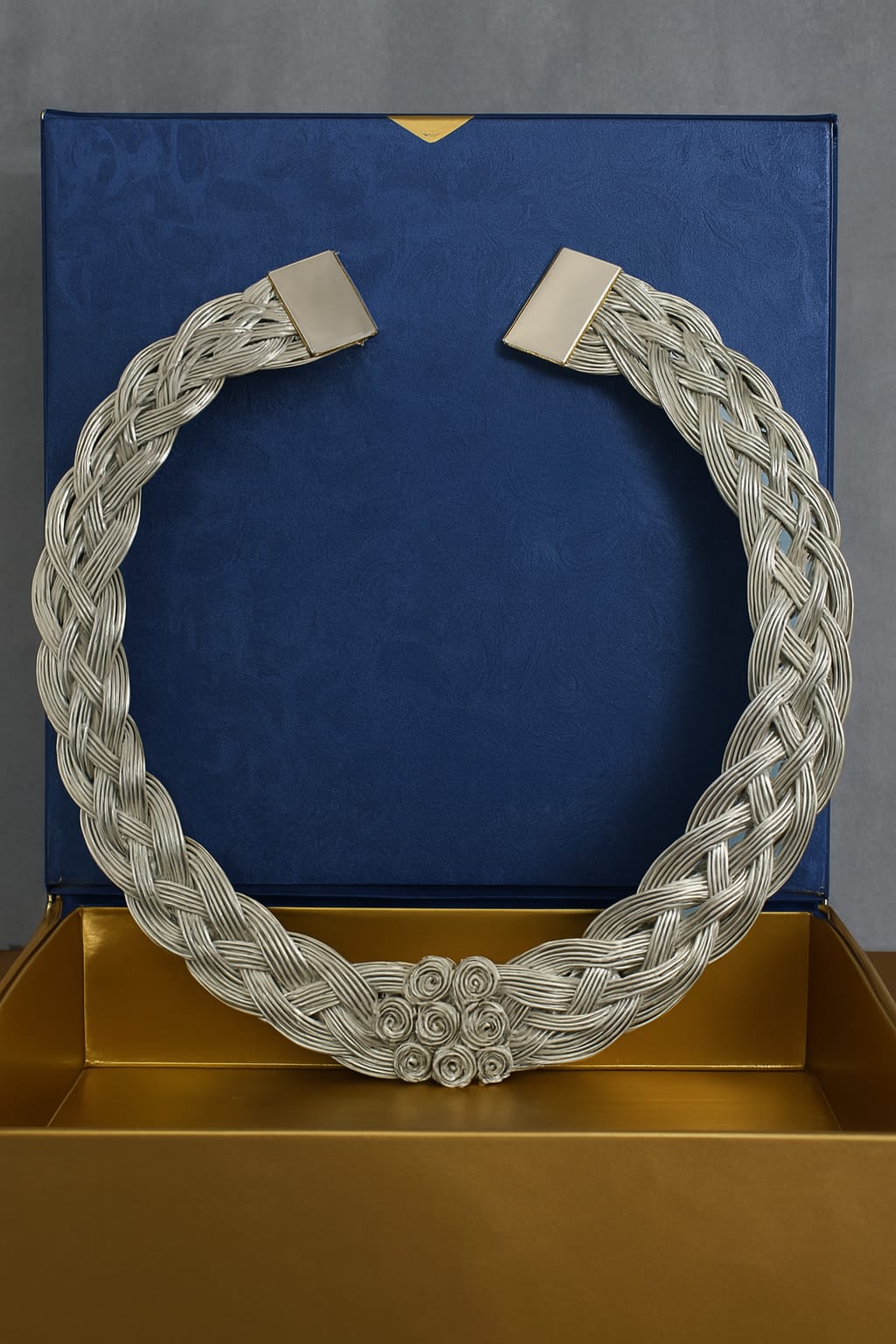 Sliver Braided Hasli with Ornate Centerpiece