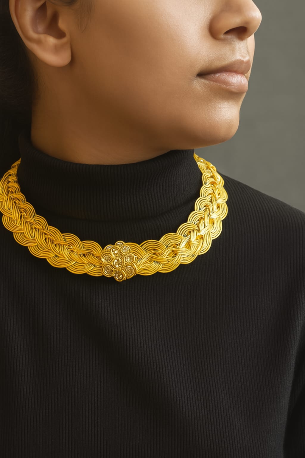 Gold Braided Hasli with Ornate Centerpiece