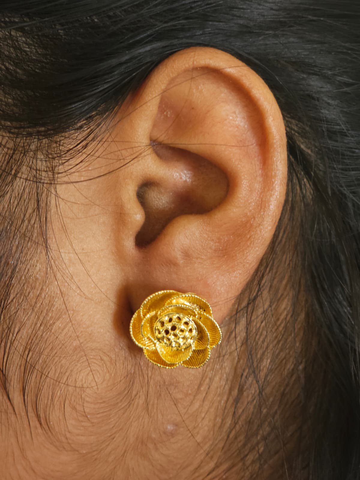 Floral Earrings Handcrafted Brass Rose Ear Studs | Filigree Floral Statement Earrings