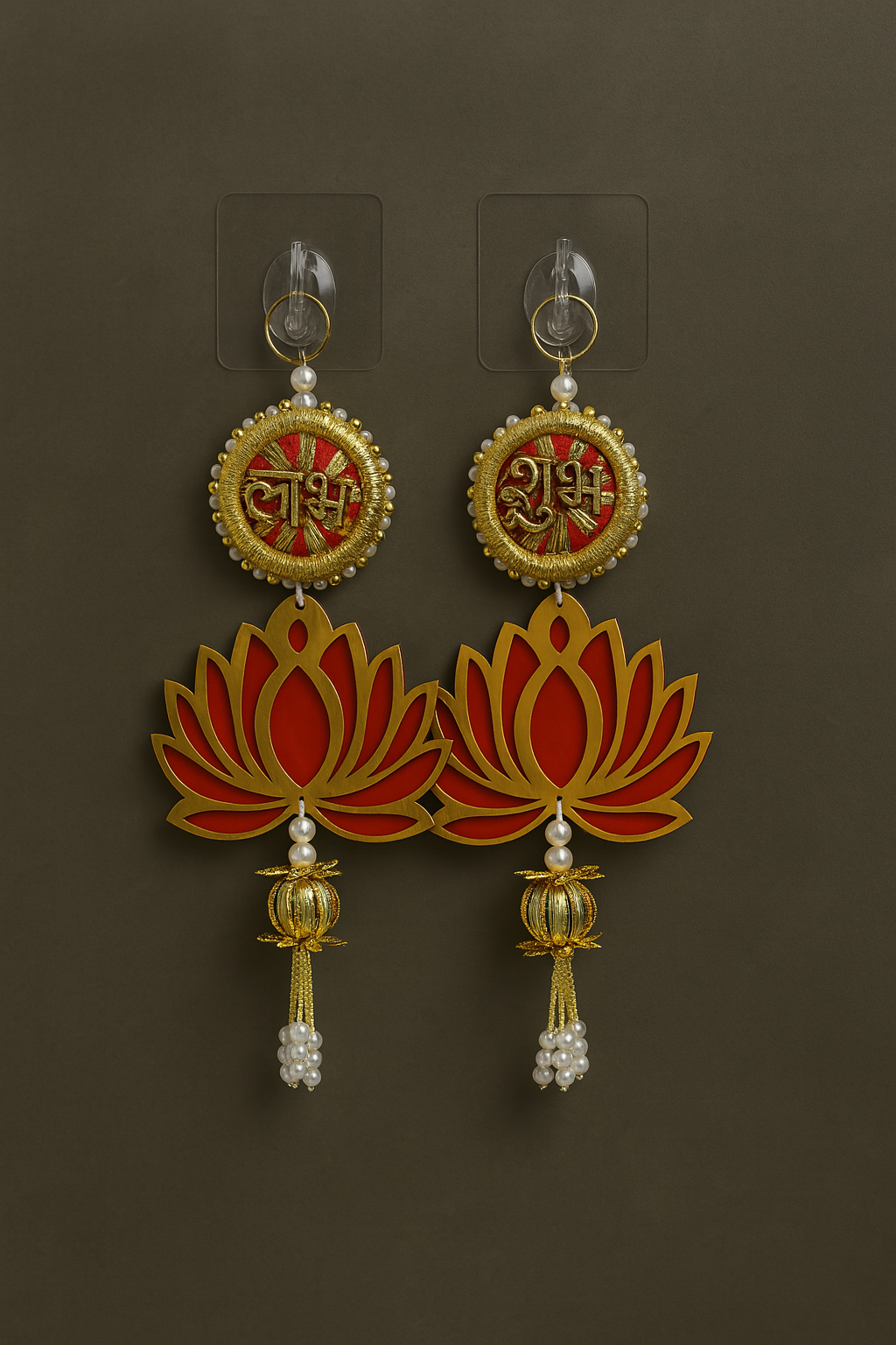 Shubh Labh Lotus Hangings with Pearl Drops