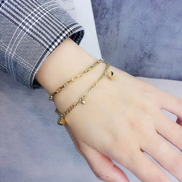 Gold Plated Anti Tarnish Stainless Steel Cube themed Wraparound Bracelet Gold