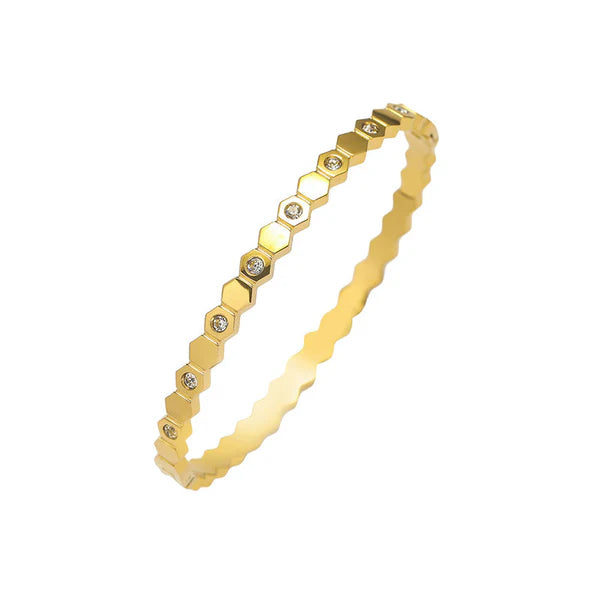 Gold-Plated AD Bangle-Style Hexagonal Anti Tarnish Bracelet