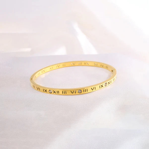 Gold-Plated AD Bangle-Style Anti Tarnish Roman Numerals Bracelet
