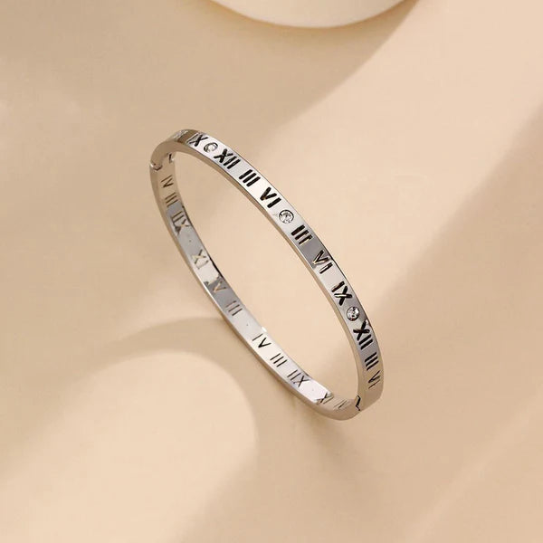 Waterproof Roman Numeral Crystal Bangle | Anti-Tarnish Gold & Silver Stainless Steel | Simply Sajavat Manchester