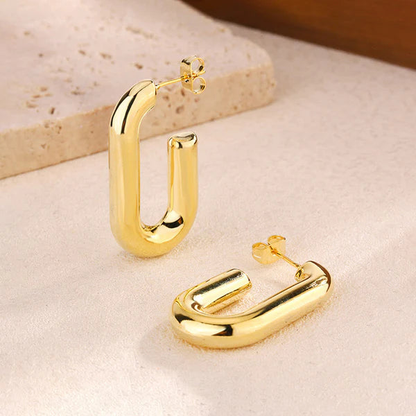 Gold Plated Anti Tarnish Geometrical Statement Hoop Earrings
