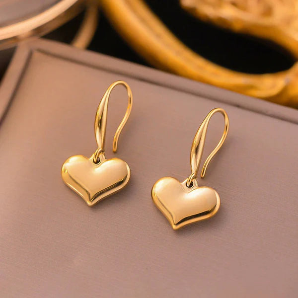 Gold Plated Anti Tarnish Stainless Steel Heart Themed Drop Earrings Gold
