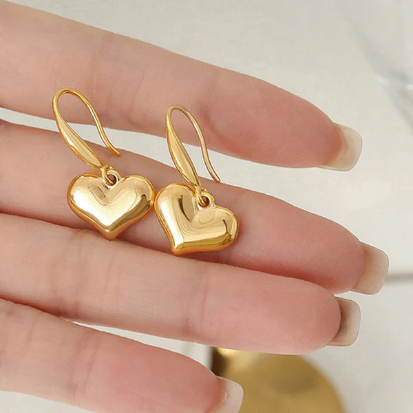 Gold Plated Anti Tarnish Stainless Steel Heart Themed Drop Earrings Gold