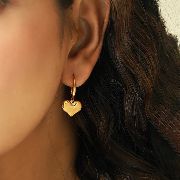 Gold Plated Anti Tarnish Stainless Steel Heart Themed Drop Earrings Gold