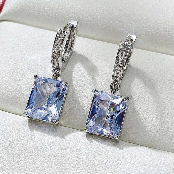 Silver Plated Anti Tarnish Rectangular American Diamond Studded Crushed Ice Cut Drop Earrings