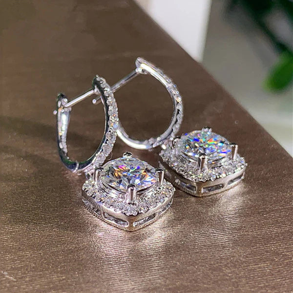Silver Plated Anti Tarnish American Diamond Studded Rectangular Crushed Ice Cut Drop Earrings