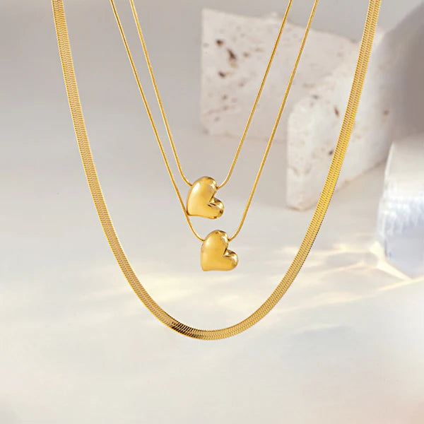 Gold-Plated Anti Tarnish Heart Themed Layered Necklace