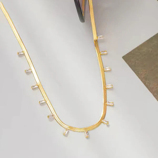 Gold Plated Stainless Steel Anti Tarnish Snake Chain Gold Stone Studded Necklace Gold