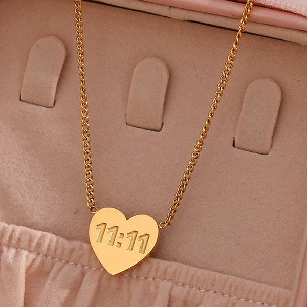 Gold-Plated Anti Tarnish 11:11 Heart Themed Angel Make a Wish Pendant Gold