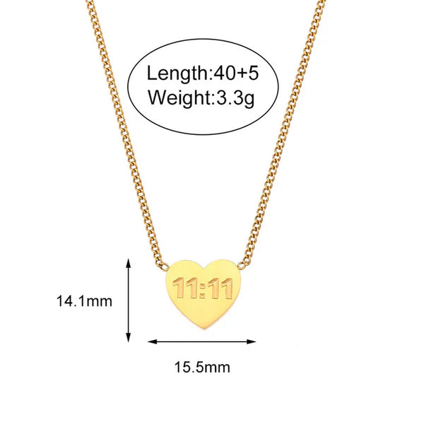 Gold-Plated Anti Tarnish 11:11 Heart Themed Angel Make a Wish Pendant Gold