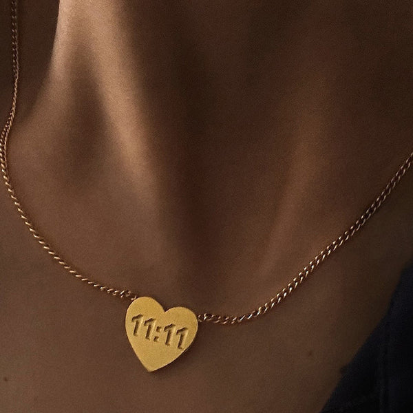 Gold-Plated Anti Tarnish 11:11 Heart Themed Angel Make a Wish Pendant Gold