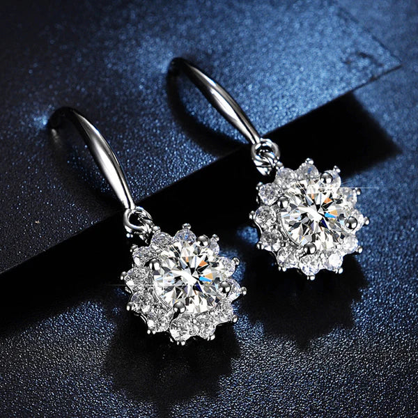 Silver Plated Crystal Studded Anti Tarnish Floral Solitaire Drop Earrings Free Size