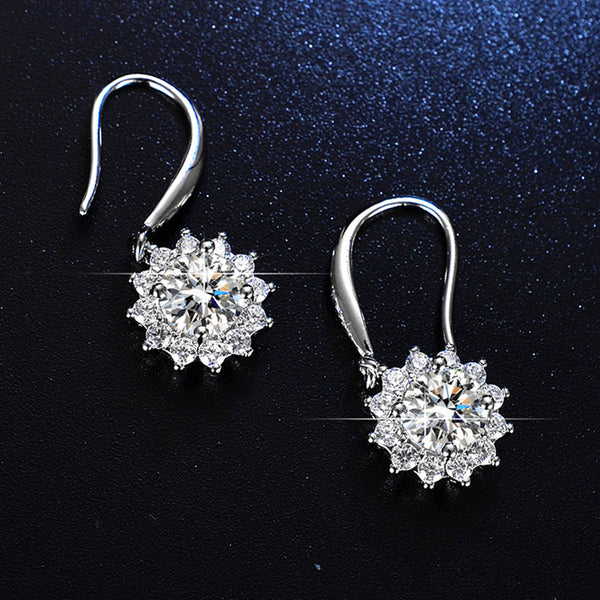 Silver Plated Crystal Studded Anti Tarnish Floral Solitaire Drop Earrings Free Size