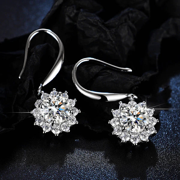 Silver Plated Crystal Studded Anti Tarnish Floral Solitaire Drop Earrings Free Size