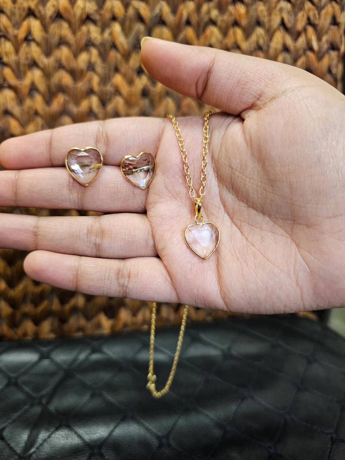 Gold Heart Pendant & Earring Set | Brass Anti-Tarnish Jewellery | 18K Gold Plated Romantic Gift Set | Simply Sajavat Manchester