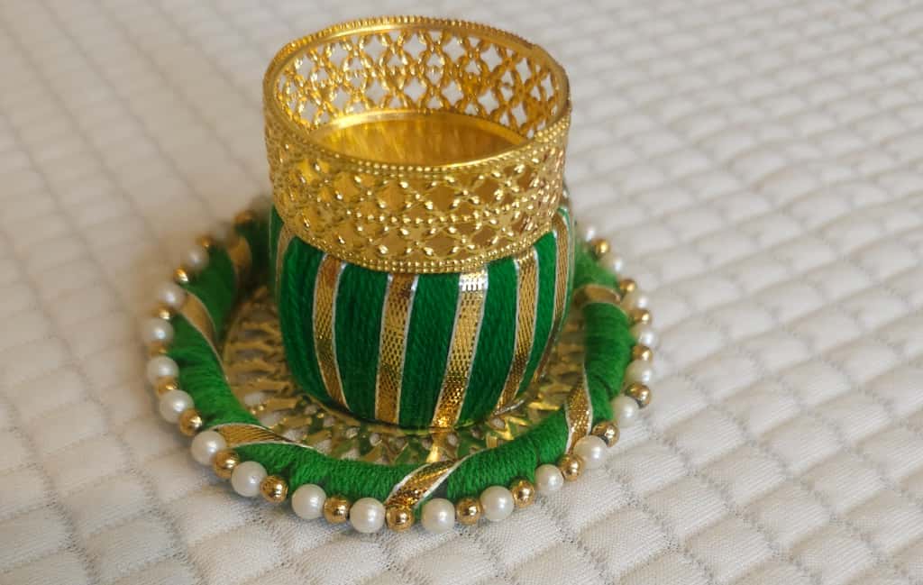 Decorative Gota Diya Holders with Pearl Base - Set of 6