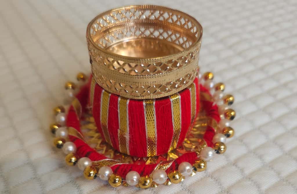 Decorative Gota Diya Holders with Pearl Base - Set of 6