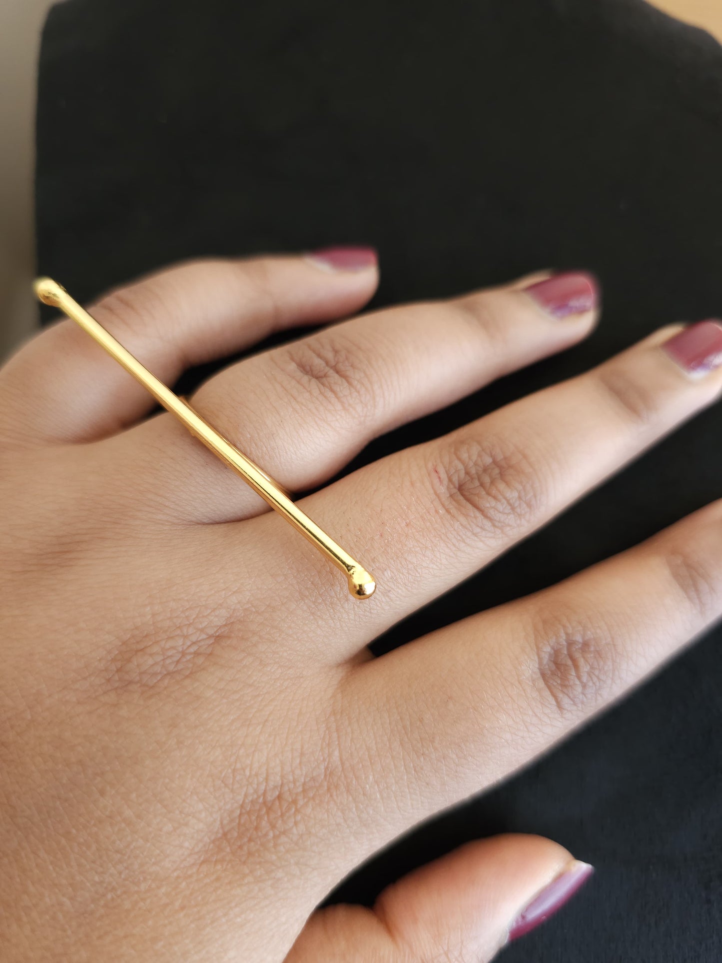 Golden Brass Bar Double Finger Ring