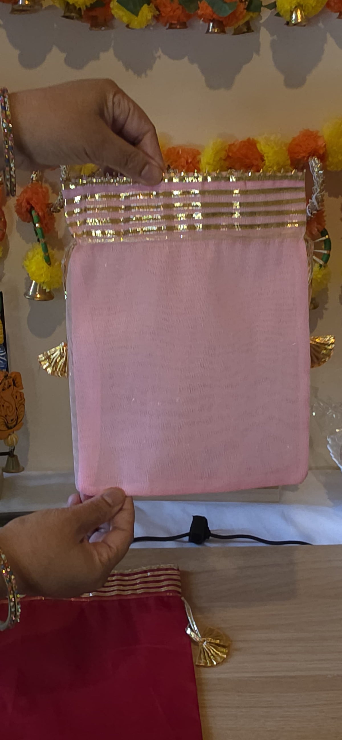 Traditional Gold Gota Patti Drawstring Gift Pouch | Festive Potli Gift Bag | Simply Sajavat Manchester