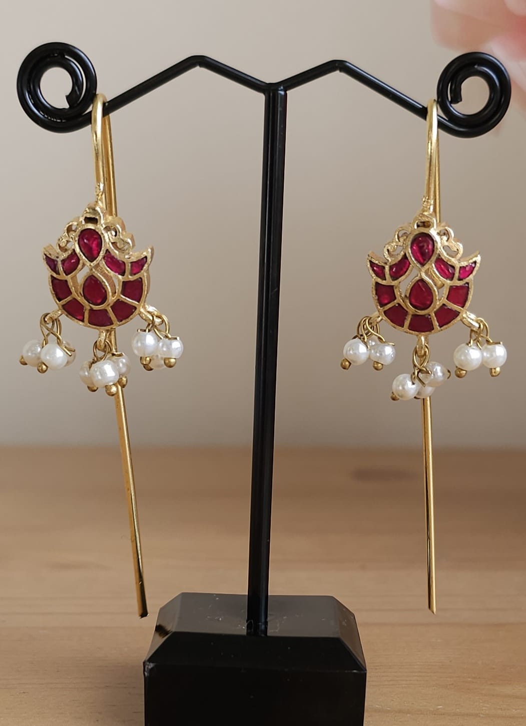 Golden Brass Peacock Ear Cuffs | Ruby & Pearl Solid Metal Wrap | Simply Sajavat Manchester
