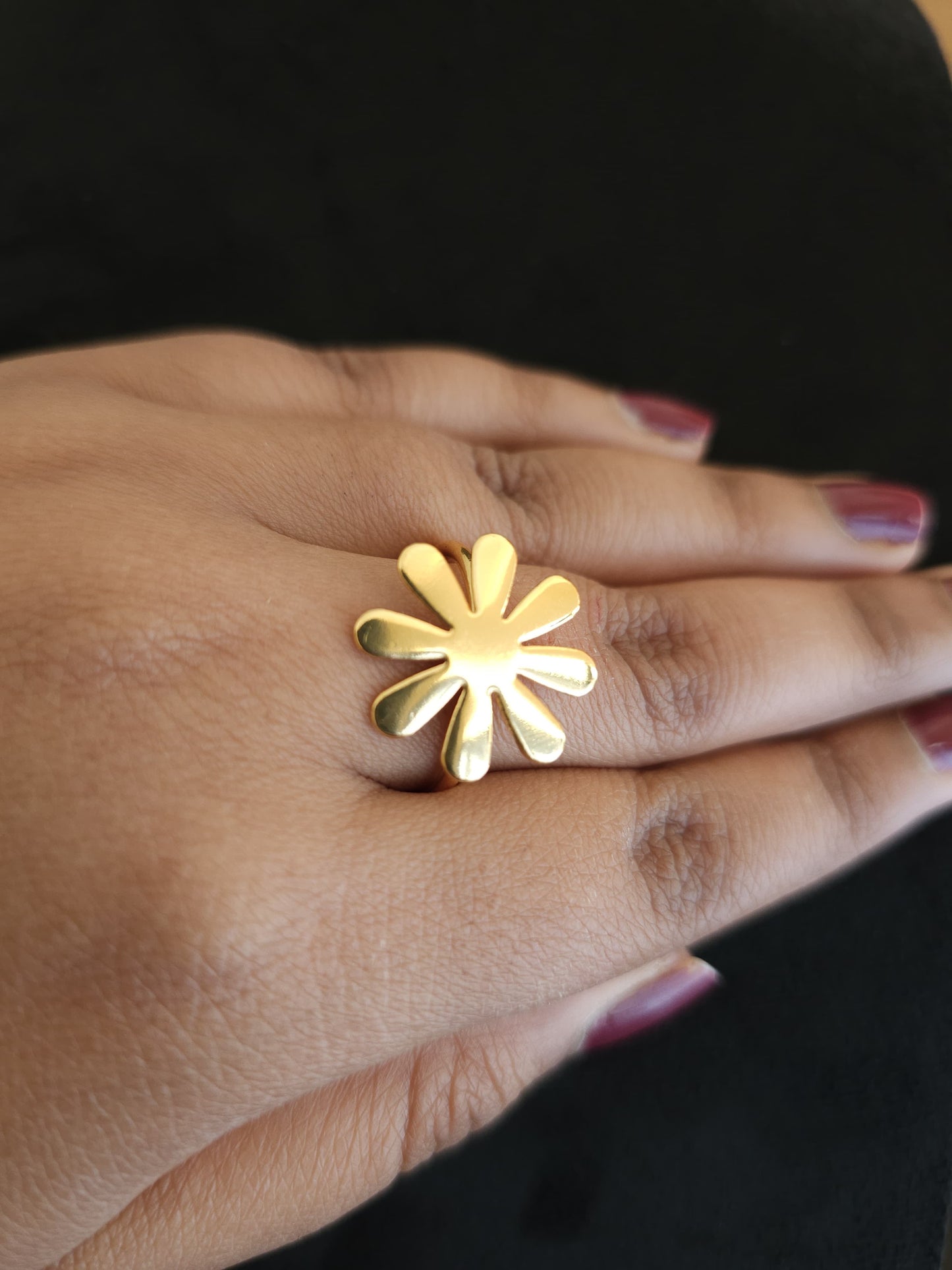 Golden Brass Daisy Flower Ring | Solid Metal Sculptural Floral Ring | Simply Sajavat Manchester