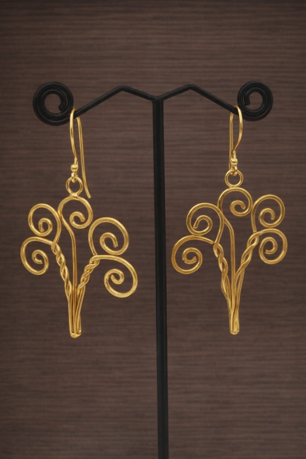Handcrafted Indian Brass Swirl Earrings | Filigree Drop Dangler Earrings | Premium Artisan Jewelry UK