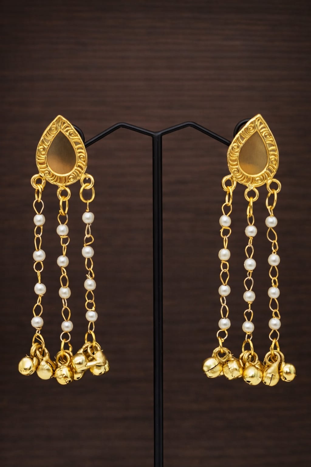 Handcrafted Brass Jhumka Drop Earrings | Pearl & Ghungroo Chandelier Danglers | Premium Artisan Jewelry UK