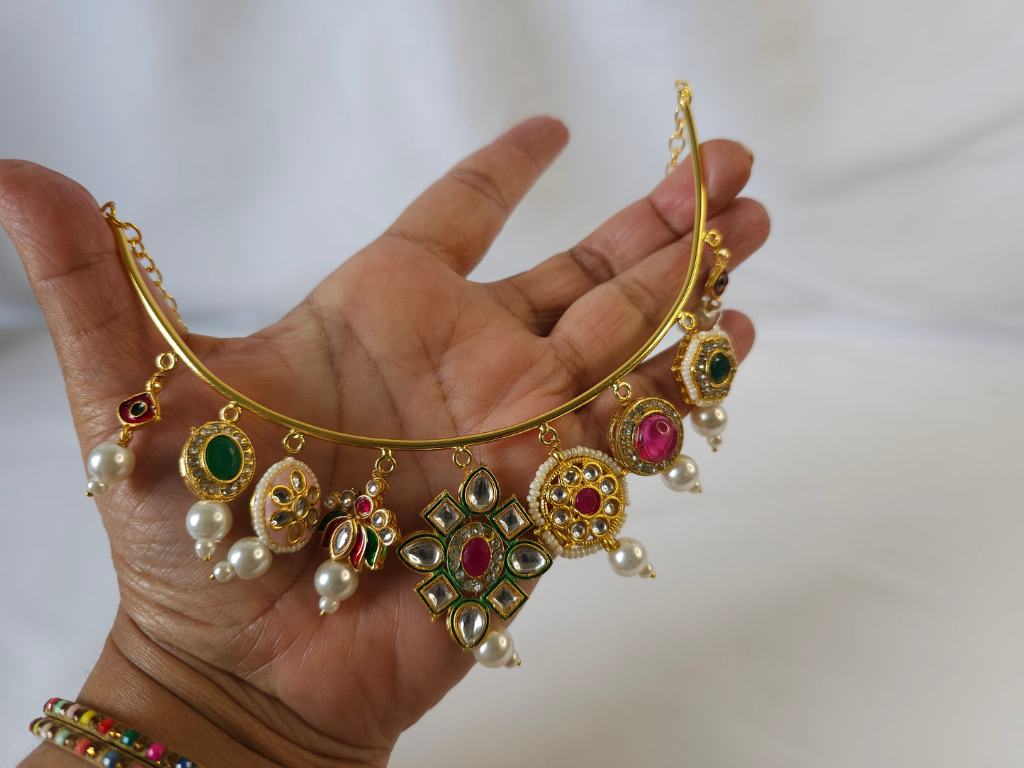 Kundan hasli l Gold Plated Hasli Choker Set | Kundan Meenakari Charm Necklace & Earrings .