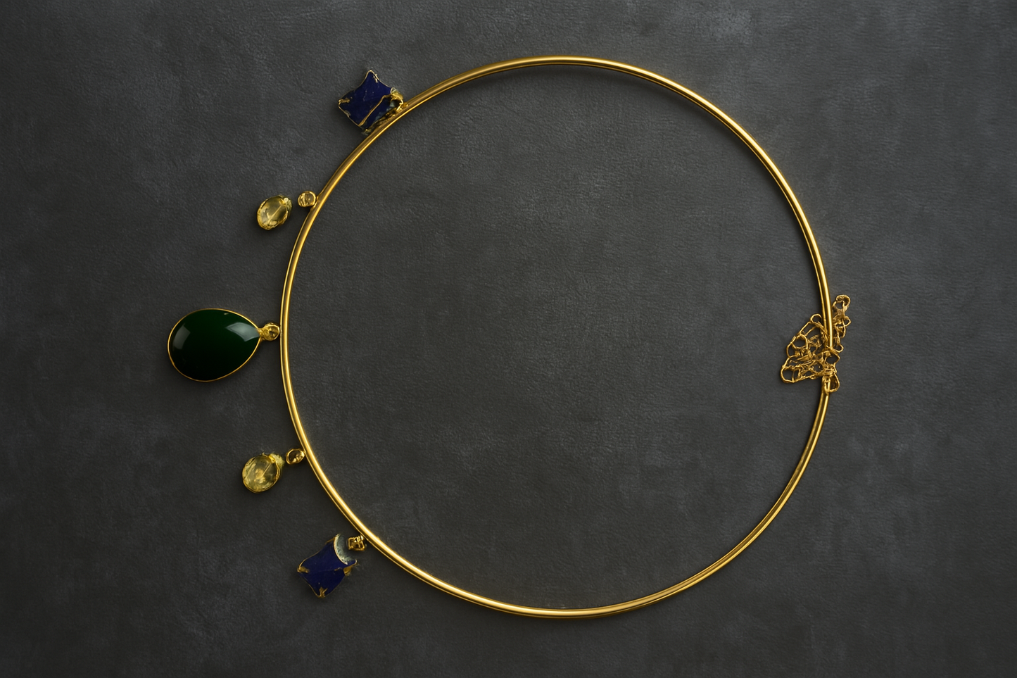Gold Torque Necklace with Gemstone Drops