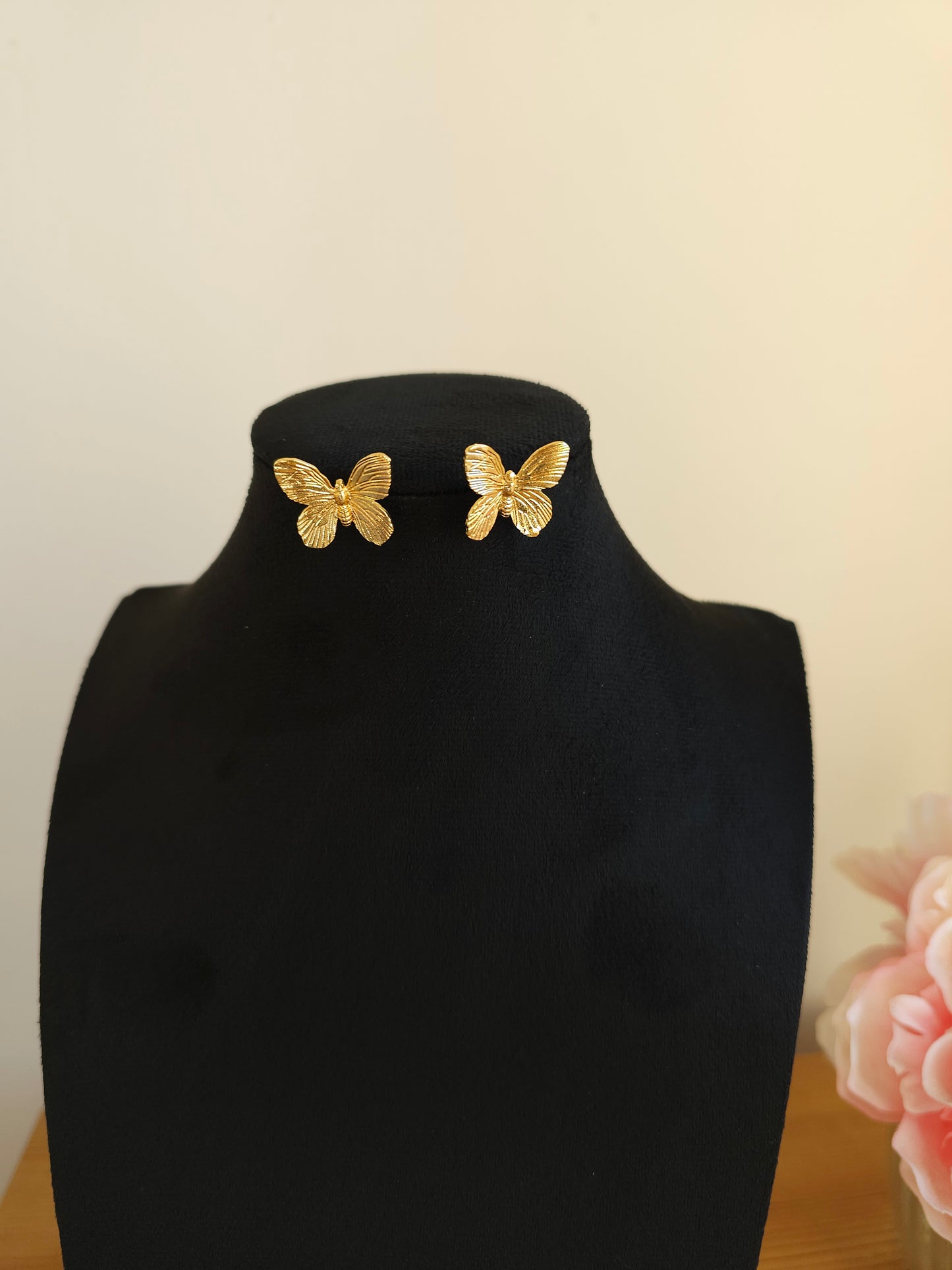 Golden Brass Butterfly Studs | Solid Metal Sculptural Earrings | Simply Sajavat Manchester