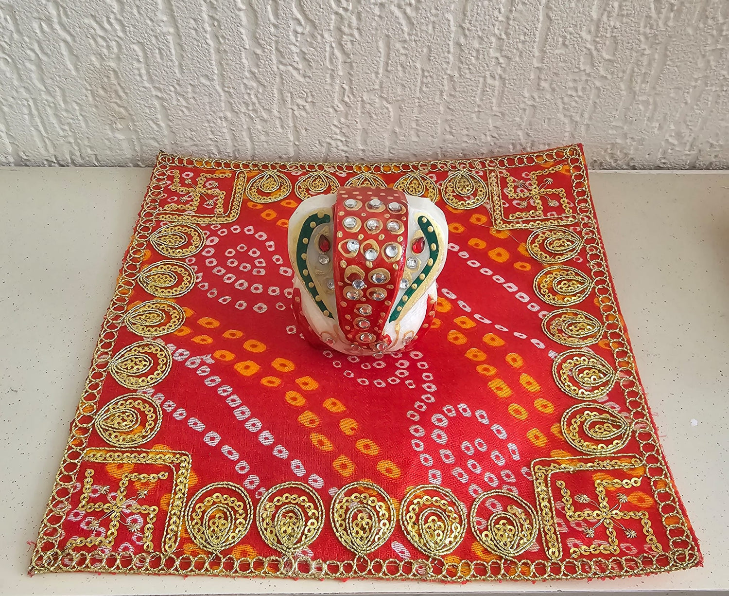 Simply Sajavat Pooja Aasans | Premium Decorative Altar Cloths | Large Orange & Yellow Traditional Mats | Manchester UK Stock