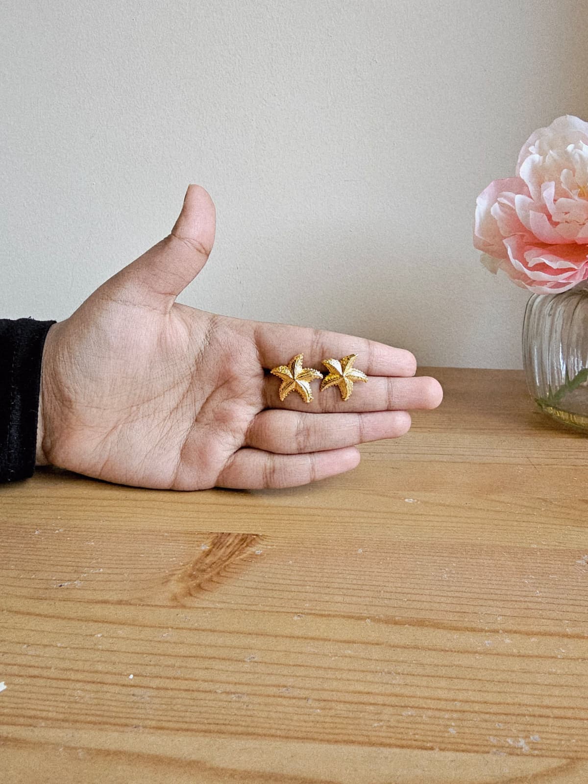 Golden Brass Starfish Studs | Solid Metal Sculptural Marine Earrings | Simply Sajavat Manchester