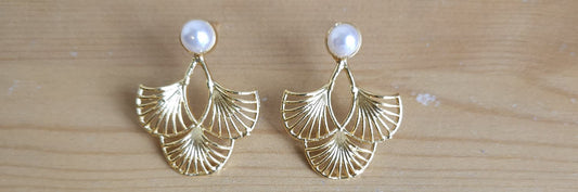 Golden Fanleaf Brass Earrings