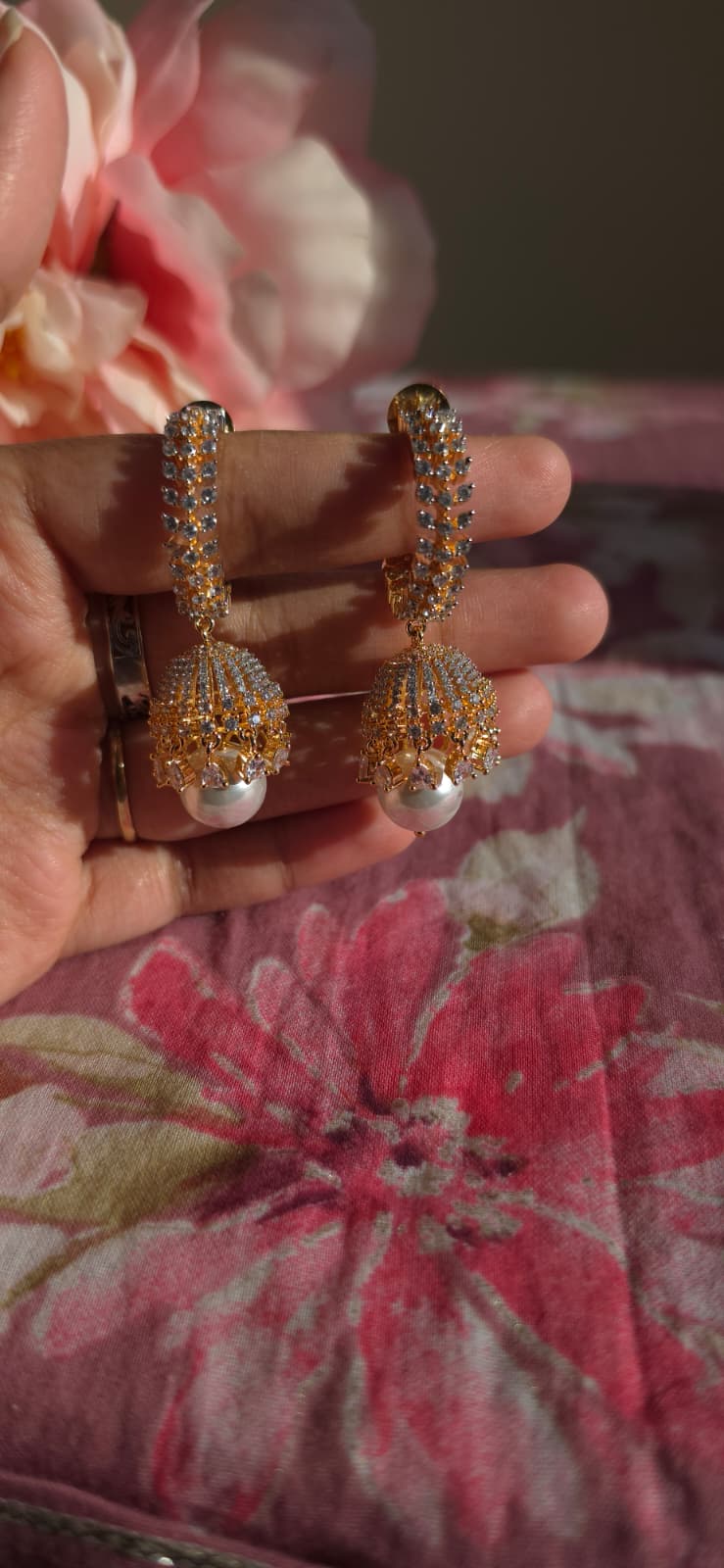 Ornate Gold Pearl Drop Earrings | Handcrafted Traditional Kundan Statement Earrings | Simply Sajavat Manchester