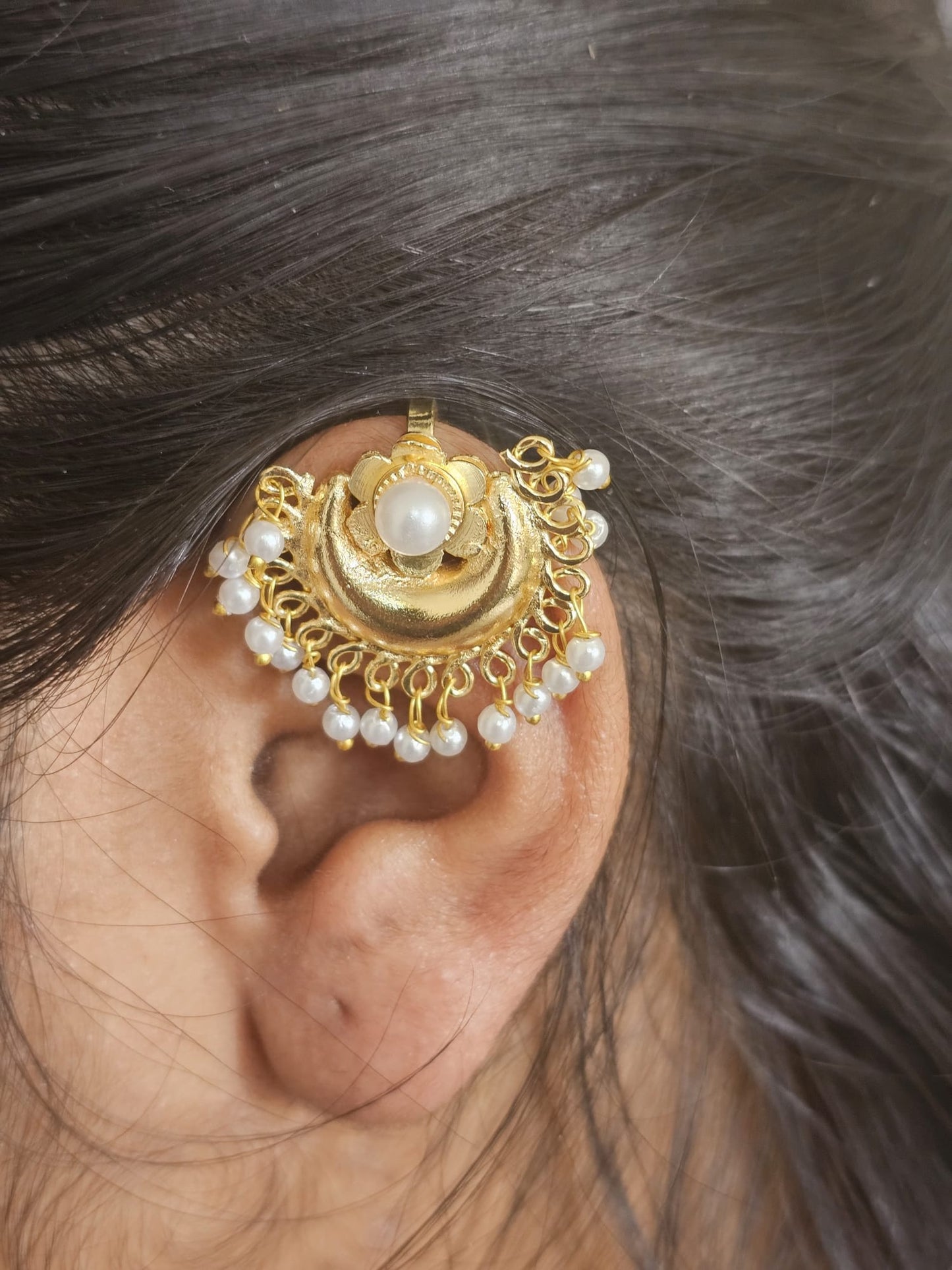 Bugatti Pearl Studs. Handcrafted Brass Bugatti Pearl Studs | Statement Fan Drop Earrings.