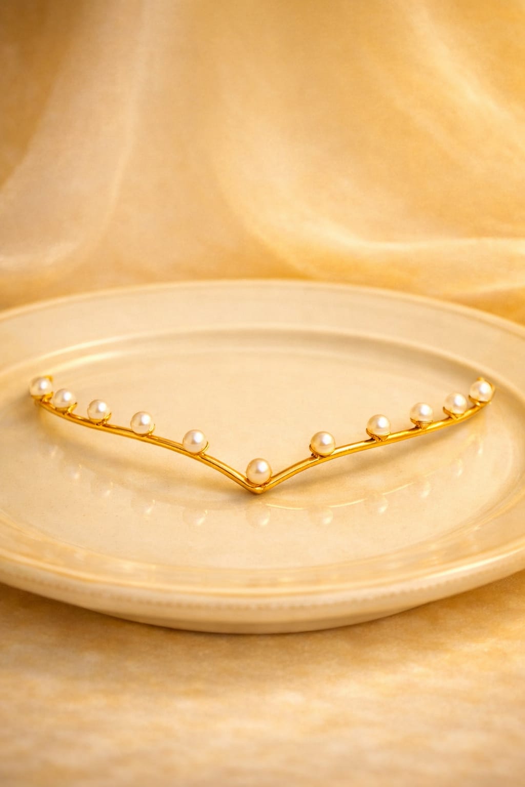 Mini Brass Pearl V‑Headpiece | Handcrafted Gold Hair Ornament | Elegant Indian Hair Jewelry | Simply Sajavat Manchester