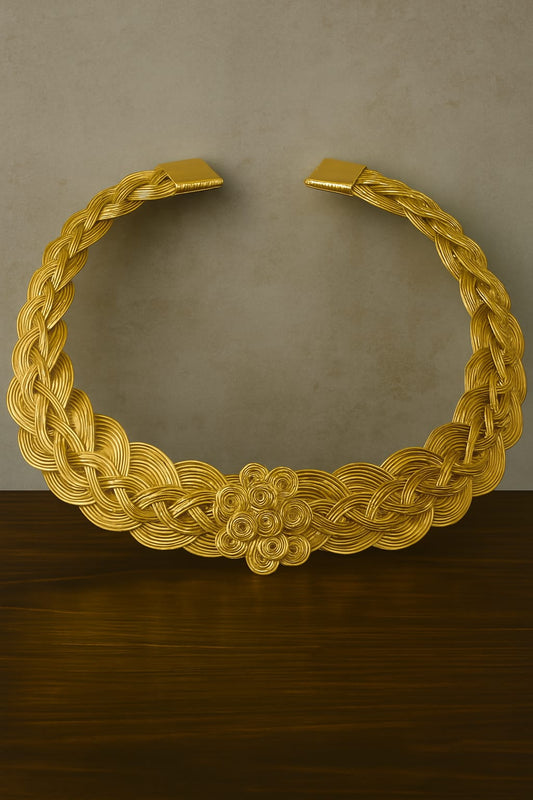 Gold Braided Hasli with Ornate Centerpiece