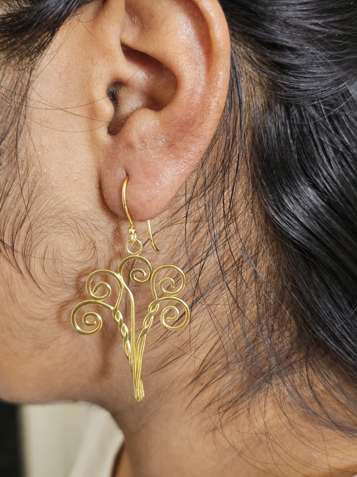 Handcrafted Indian Brass Swirl Earrings | Filigree Drop Dangler Earrings | Premium Artisan Jewelry UK