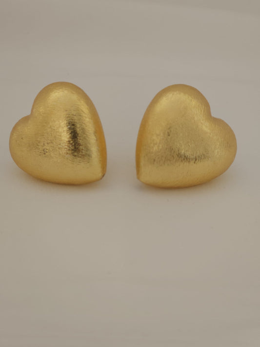 Handcrafted Brushed Brass Heart Studs | Textured Love Motif Statement Earrings | Premium Artisan Jewelry UK