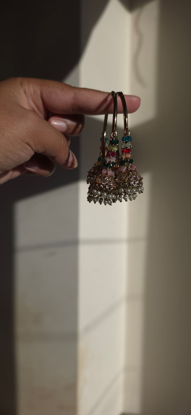 Multicolor Bead & Kundan Hoop Jhumka Earrings | Gold Hoop Drop Earrings | Simply Sajavat Manchester