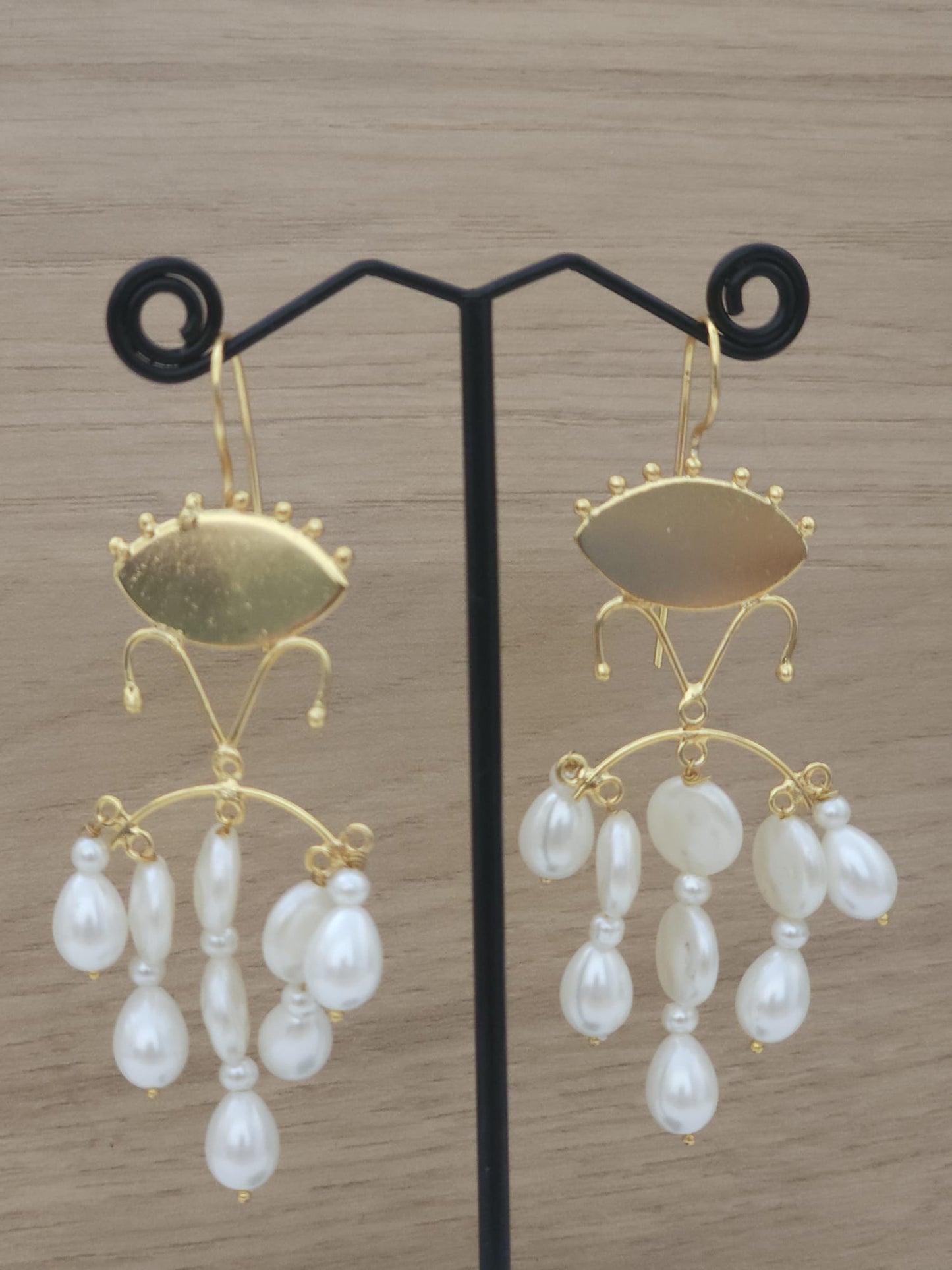 Handcrafted Brass Orbital Hoop Earrings | Pearl Drop Statement Danglers | Premium Artisan Jewelry UK
