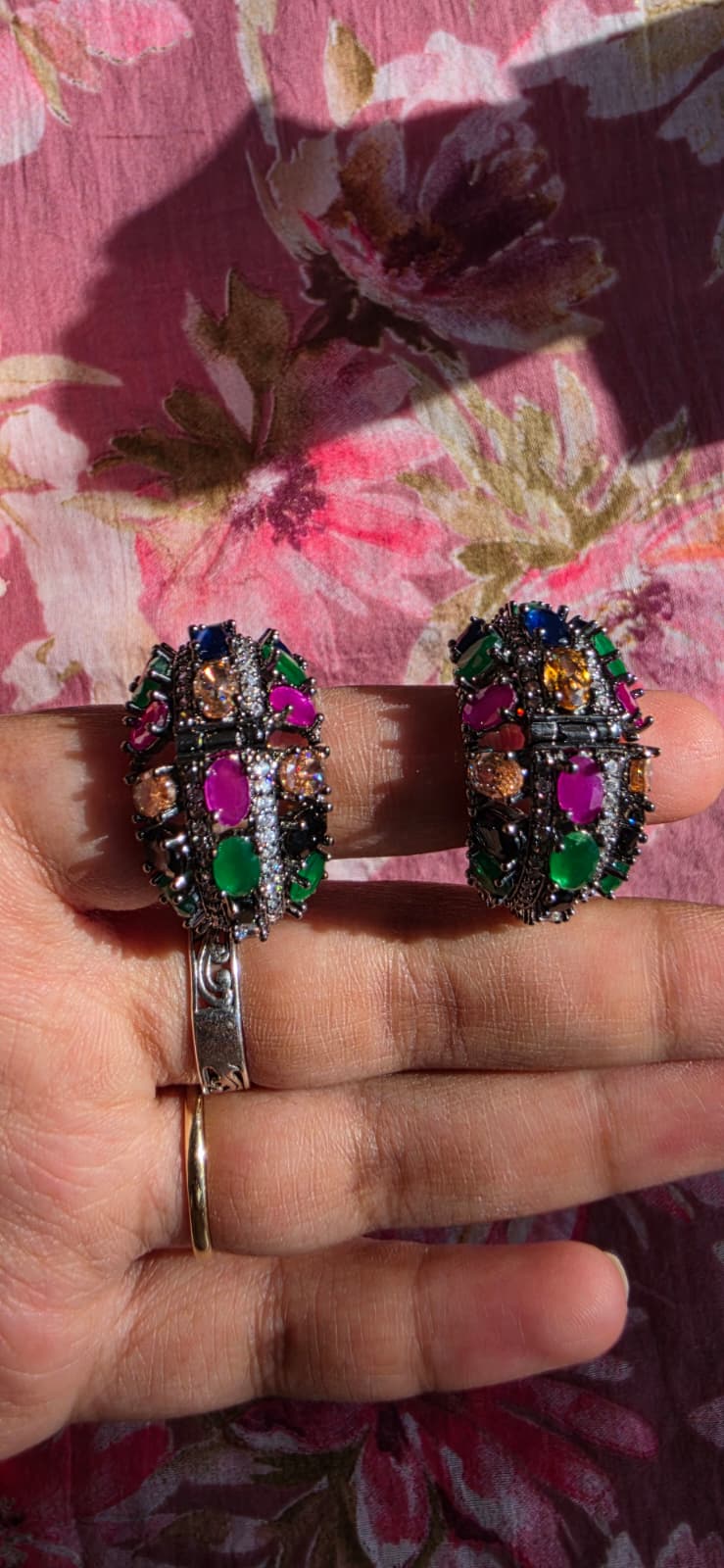 Statement Crystal & Bead Drop Earrings | Vibrant Green, Pink & Multicolor | Simply Sajavat Manchester
